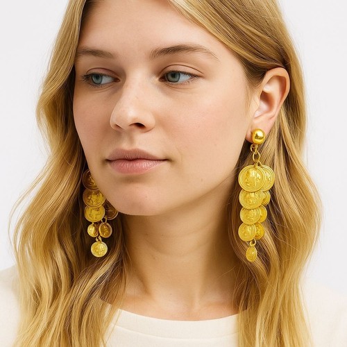 Gold coin cascade dangle - gold,