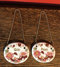 VINTAGE MASON'S RED MANDALAY IRONSTONE DECANTER LABELS - GIN & PORT GOLD GILDING