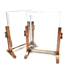 Antique Art Deco Pair of Copper and Glass Freestanding Photo Picture Frames 1920