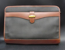Dunhill Black Canvas and Brown Leather Document Briefcase Bag Gold Clasp