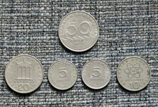 Greece Coins. 1 x 50 Drachmas 1982 + Four 1976 Others. Circulated