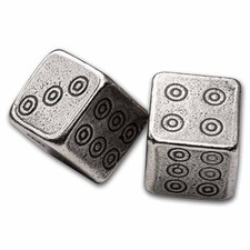 2.5 oz Silver Gaming Dice w/ Wooden Box