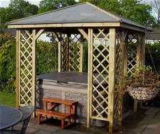 8x8ft Pressure Treated Hipped Wooden Gazebo, Trellis Panels + FREE Felt Shingles