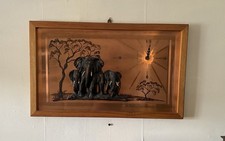 Vintage Copper Wall Art Wall Clock 3D Elephants 60 X 40cm