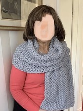 Extra Long Hand Knitted  Wool Scarf Pearl Grey
