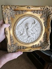 Antique Cast Enrico Braga Alabaster, Putti Cherubs Floral Garland  Gilt Frame.