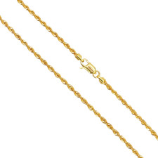  22ct Yellow Gold Lightweight Hollow Rope Chain Necklace 16 Inches 2.2mm Width