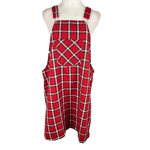 Red plaid overall dress - plaid,