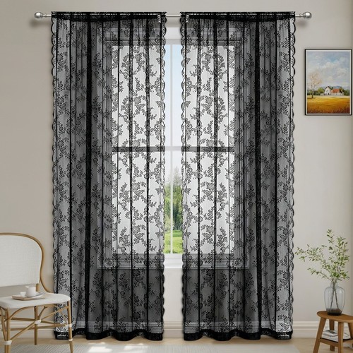 Floral lace sheer curtain - lace,