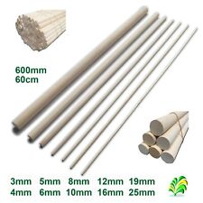 10 pack - 60cm 600mm Hardwood Wooden Dowels / Craft Sticks - Pick How Thick