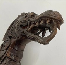A+ Antique Chinese Rosewood ? Dragon Serpent Walking Stick Carved Wood Cane