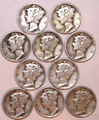 Circulated mercury dimes - circulated,