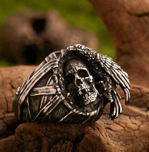 Raven skull gothic relief - &,
