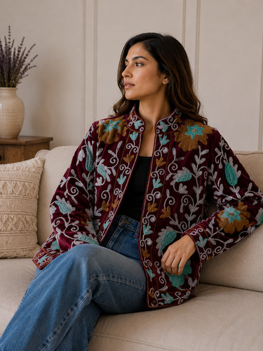 Burgundy velvet suzani - burgundy, jacket