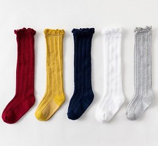 Girl Kid baby Summer Calf High Cotton long frilly Socks Tights protector 0-4 Yrs