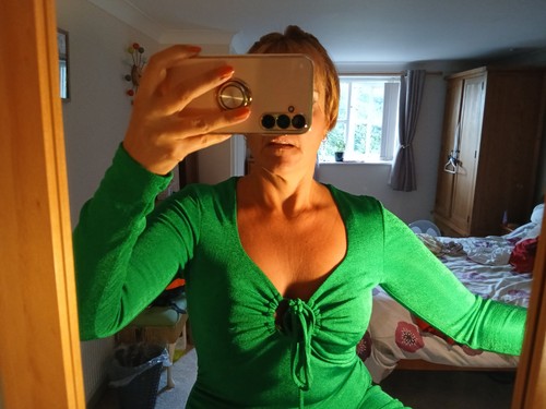 Green evening dress with - , side