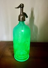 Blue Antique Soda Syphon etched French glass bottle