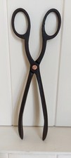 VINTAGE IRON COPPER FIRE COAL TONGS  COUNTRY HOUSE FIRESIDE PATINA 10 INCH