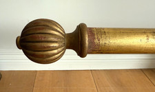 Vintage Gilt Wood Chunky Curtain Pole  50mm + Fluted Ball Rod Finials 187.5cm