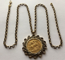 22CT GOLD FULL SOVEREIGN & 9,CT GOLD MOUNT & BELCHER CHAIN,  23.00 GRAMS