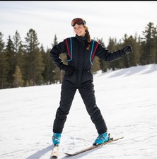 Vintage 80s-90s Obermeyer Cassie Ski Suit - Black with Red/Blue Trim - Ladies 4