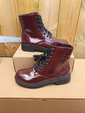 Uk 3 Ladies Ankle Boots Dark Plum New shiny bike boots lace and zip 