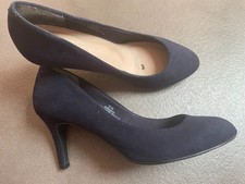 M&S wide fit navy blue suede high heeled shoes size 5.5 wide