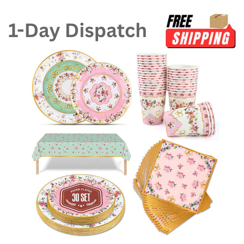 151pc floral party - 151pc, plates