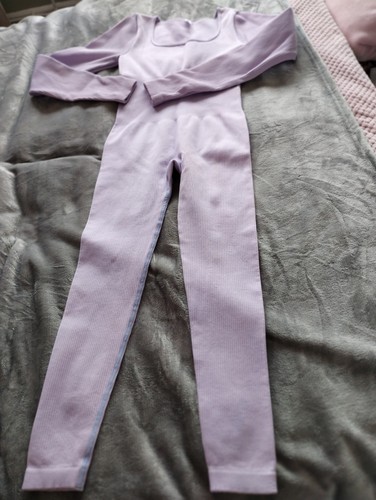 Ribbed stretchy lilac unitard - ribbed,