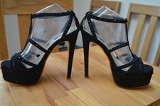 Belle Woman Black Strappy Extreme Heel Platform Sandals EU39 UK6 