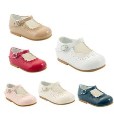 BABY GIRLS SPANISH STYLE SHOES PATENT PARTY WEDDING TODDLER WALKING INFANT UK2-8