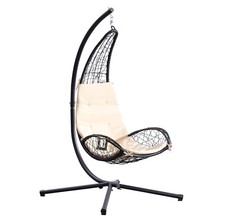 Patio Egg Chair with Stand Freestanding Hanging Swing Seat Rattan Outdoor Indoor
