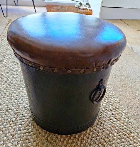 Bespoke leather round - leather, ottoman