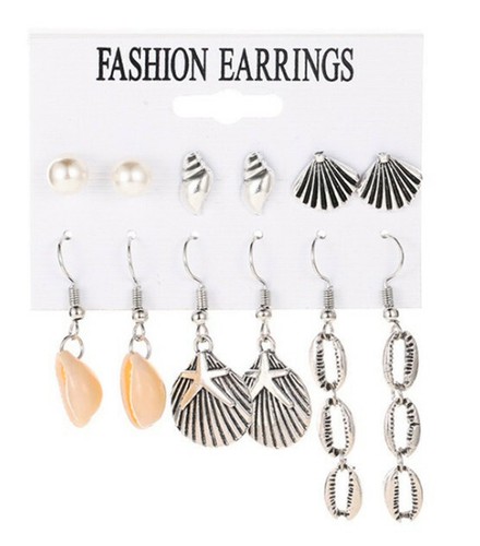 Shell earrings pairs - pairs, silver