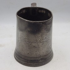 ANTIQUE 19th Century Family Inscribed Pewter PINT TANKARD