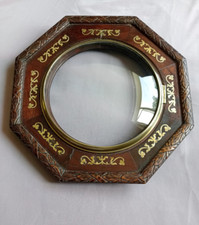 Antique Carved Oak Brass Bezel & Scrollwork Octagonal Wall Clock Case Empty