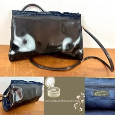 Vintage Jane Shilton blue leather frill clutch shoulder cross body bag 
