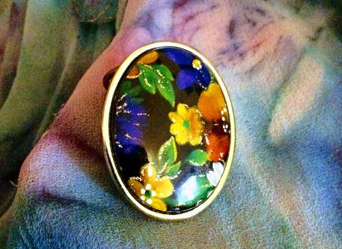 Vintage scarf clip oval - scarf, floral