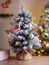 Snow Flock Rose Christmas Tree Table Top