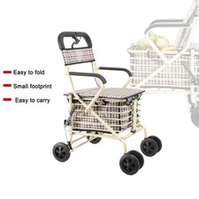 Shopping Trolley W/ Handle&Hand Break Seat and Backrest Mobility Walker Trolley