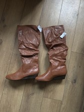 Brand New With Tags Next Faux Leather Knee High Slouch Boots    Tan.    Size 5