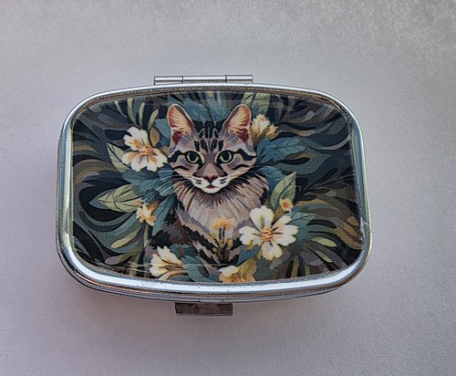 Cat pill box - pill, metal