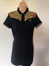 Fred Perry Amy Whinehouse black Leopard Print Polo Dress, Size 10.bnwot.