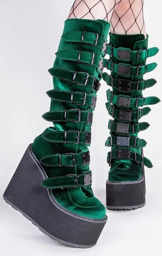 Demonia green velvet knee - demonia,