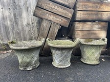 x3 Reconstituted Stone Concrete Garden Pots Patio Planters Lattice Woven Basket