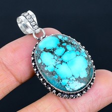 Tibetan Turquoise Gemstone Handmade Antique Design Pendant Jewelry Gift 1.82"