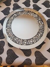 Crushed Diamond Crystal Candle Plate Silver Mirrored Round Centerpiece 10 Inch