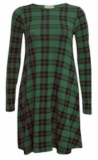  New Women Ladies Long Sleeve Swing Dress Flared A Line Skater Dress Top UK 8-26