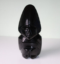 Vintage Mexican Obsidian Stone Carving Sitting Man - 8" high, heavy