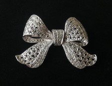 Art Deco Brooch Marcasite Retro 30s Statement Bow Vintage Silver Tone Lapel Pin